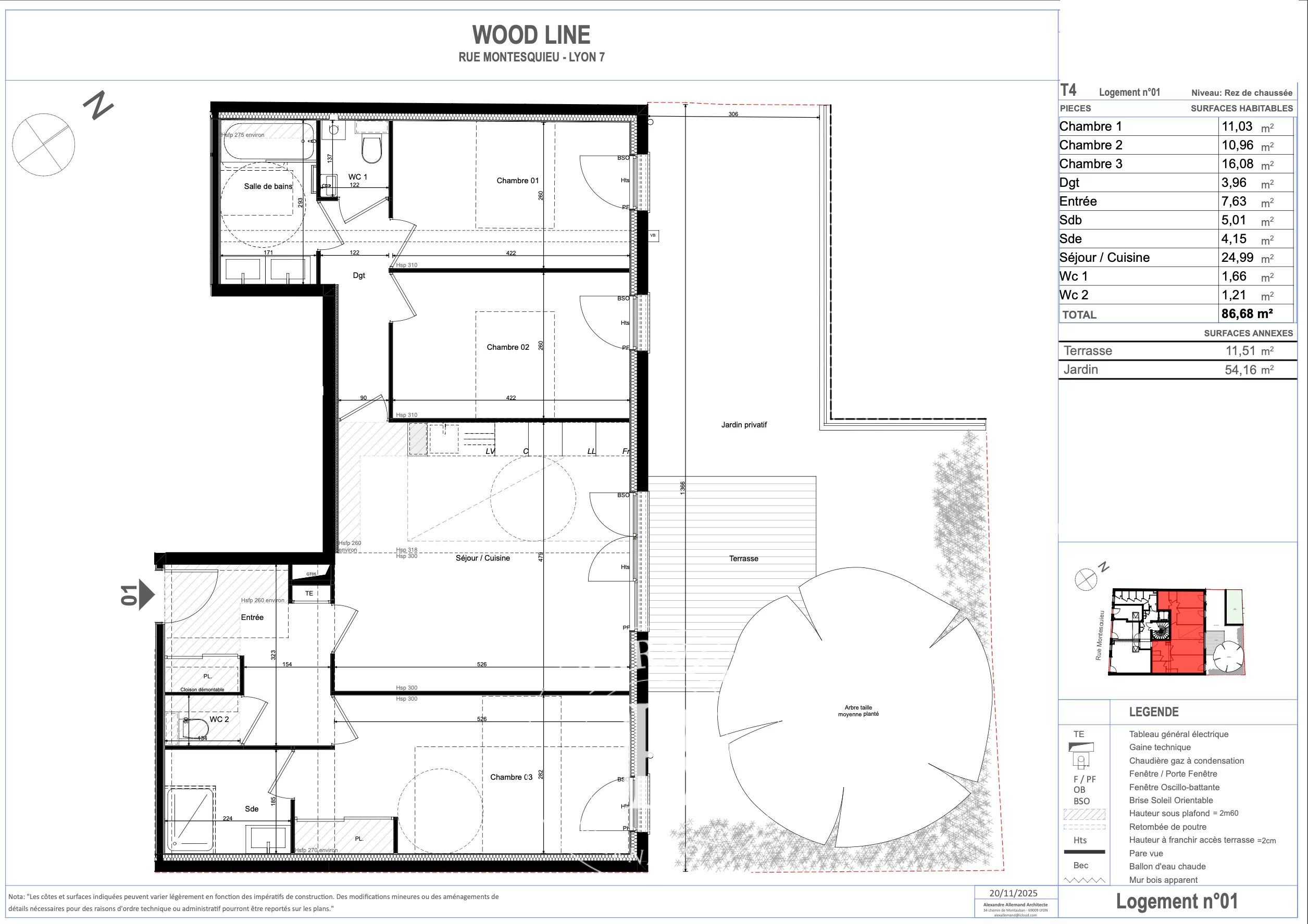 Lyon 7ème - Rue Montesquieu - Appartement de 86,68 m², 3 chambres, jardin privatif, Cave - picture 1