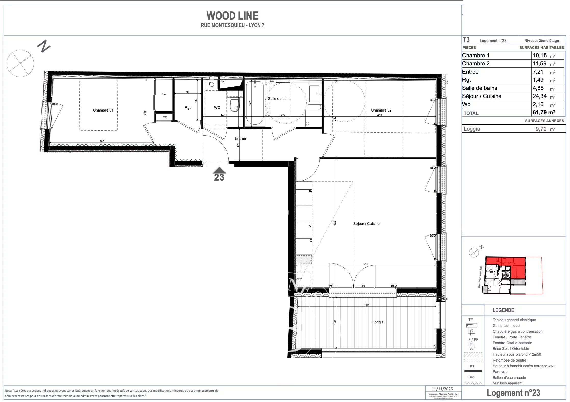 Lyon 7ème - Rue Montesquieu - Appartement de 61,79 m², 2 chambres, Loggia - picture 1